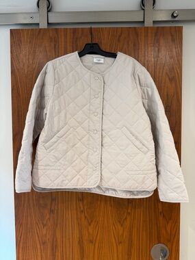 Light Quilted Snap-Front Jacket in Light Beige
